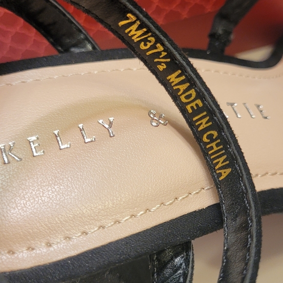 Kelly & Katie Strappy, Black Microsuede, Rhinestones, Block Heel Sandal Size - Picture 8 of 8